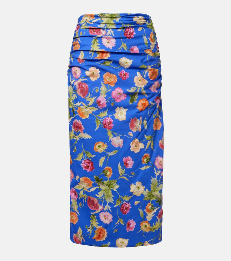 Carolina Herrera Floral ruched cotton-blend midi skirt