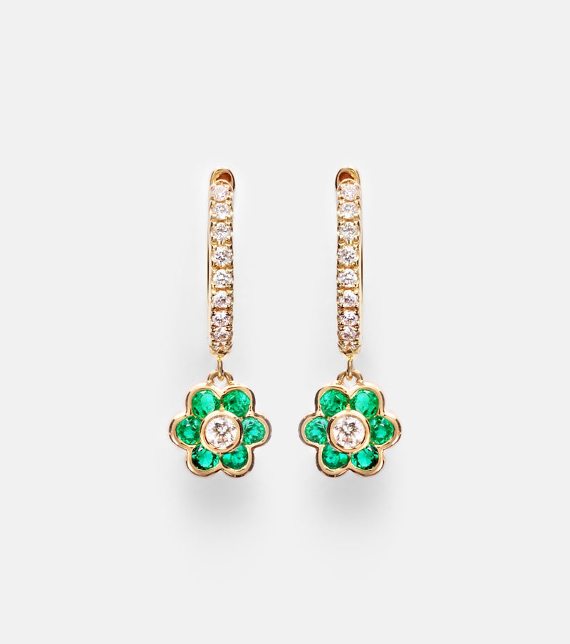 Anita Ko Flora 18kt gold huggie earrings with diamonds and emeralds