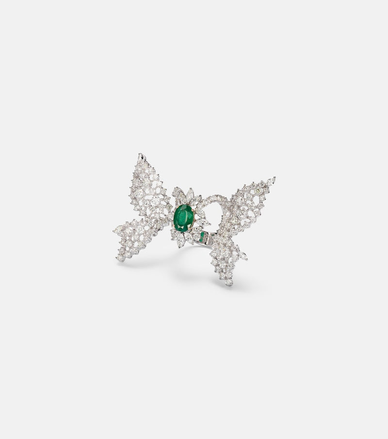 Yeprem Reign Supreme 18kt white gold ring with emerald and diamonds