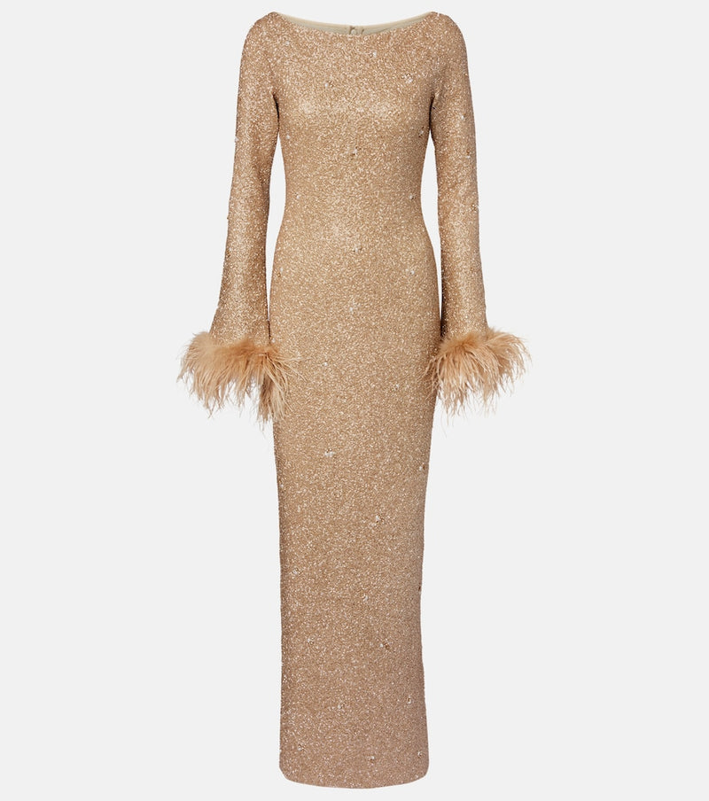 Clio Peppiatt Mae embellished feather-trimmed gown