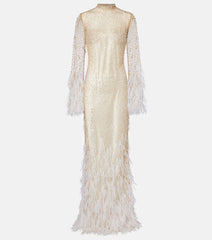 Clio Peppiatt Mia embellished feather-trimmed tulle gown