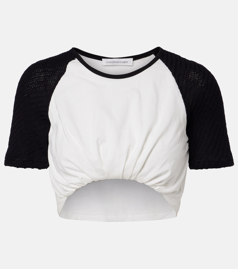 Christopher Esber Gathered cotton jersey crop top