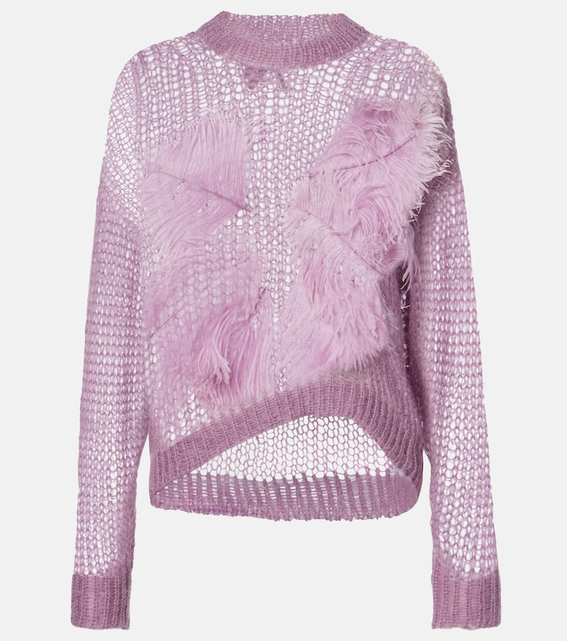 The Attico Feather-trimmed open-knit mohair-blend sweater