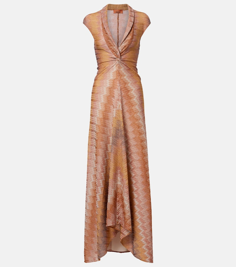 Missoni Gathered asymmetric lame maxi dress