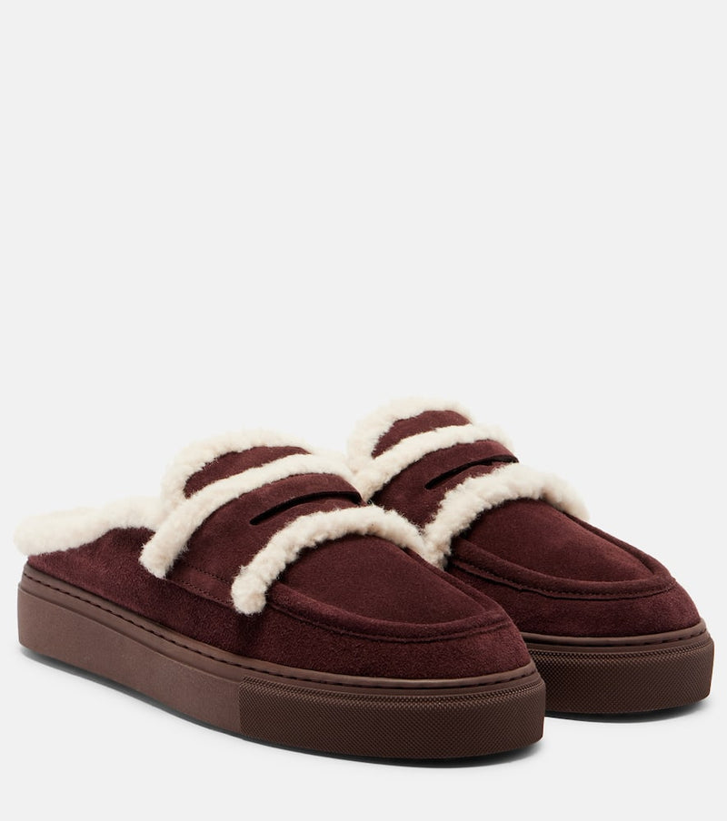Inuikii Shearling-trimmed suede mules