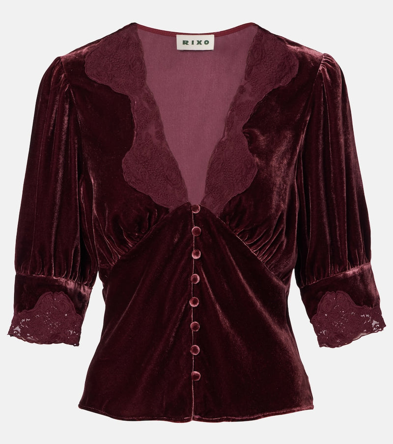 Rixo Amanda lace-trimmed velvet top