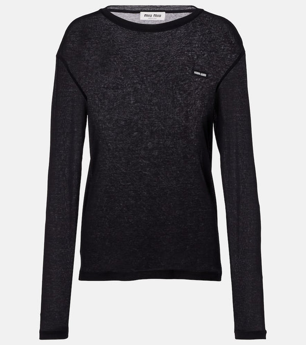 Miu Miu Embroidered cotton jersey T-shirt