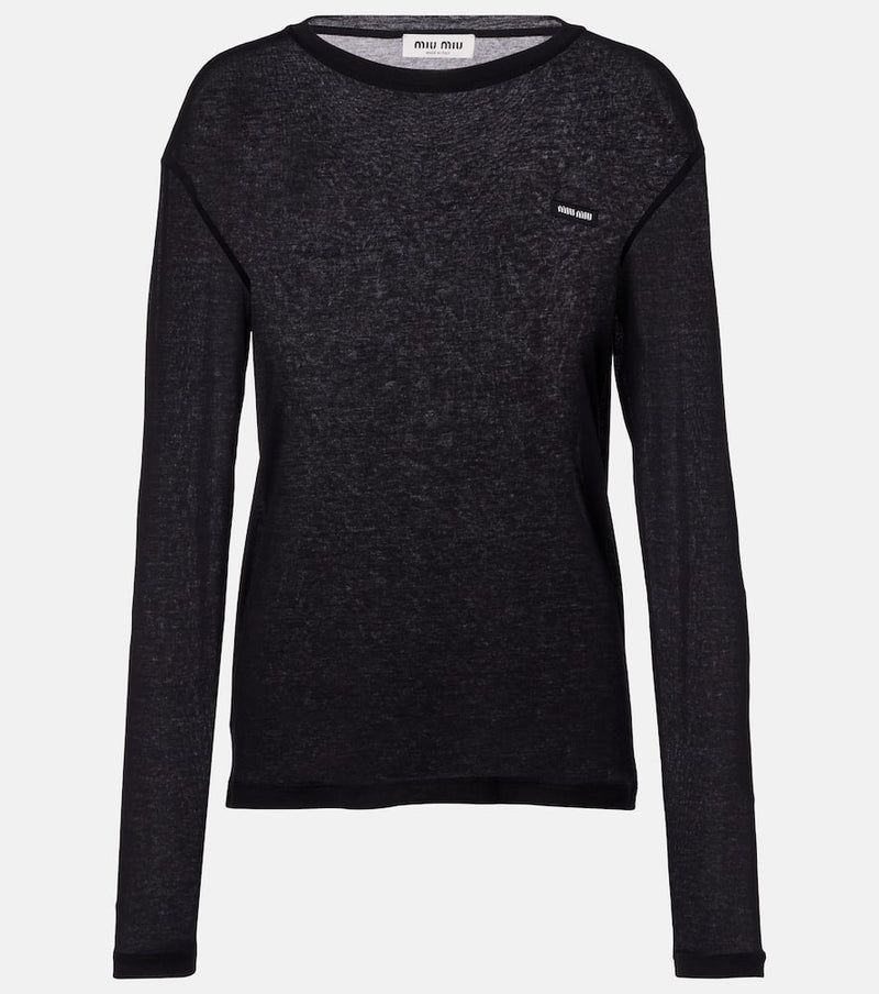 Miu Miu Embroidered cotton jersey T-shirt