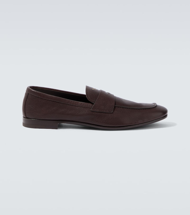 Prada Logo Leather Penny Loafers Brown