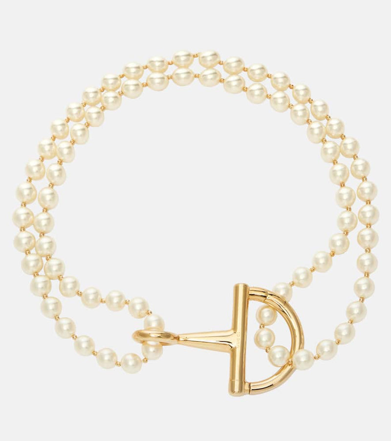 Gucci Half Horsebit faux pearl necklace