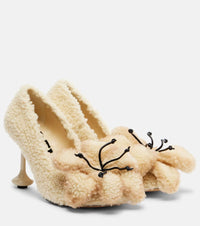 Loewe Toy floral-applique shearling pumps