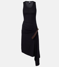 Loewe Belted ribbed-knit draped cotton-blend midi dress