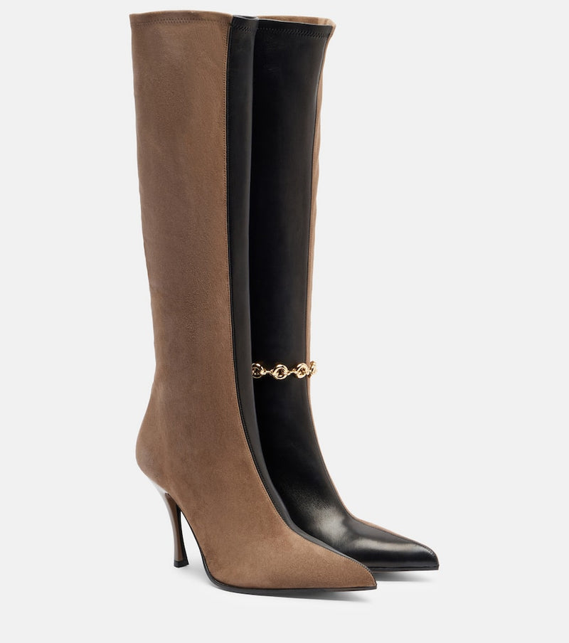 Loewe New Comic leather and suede knee-high boots