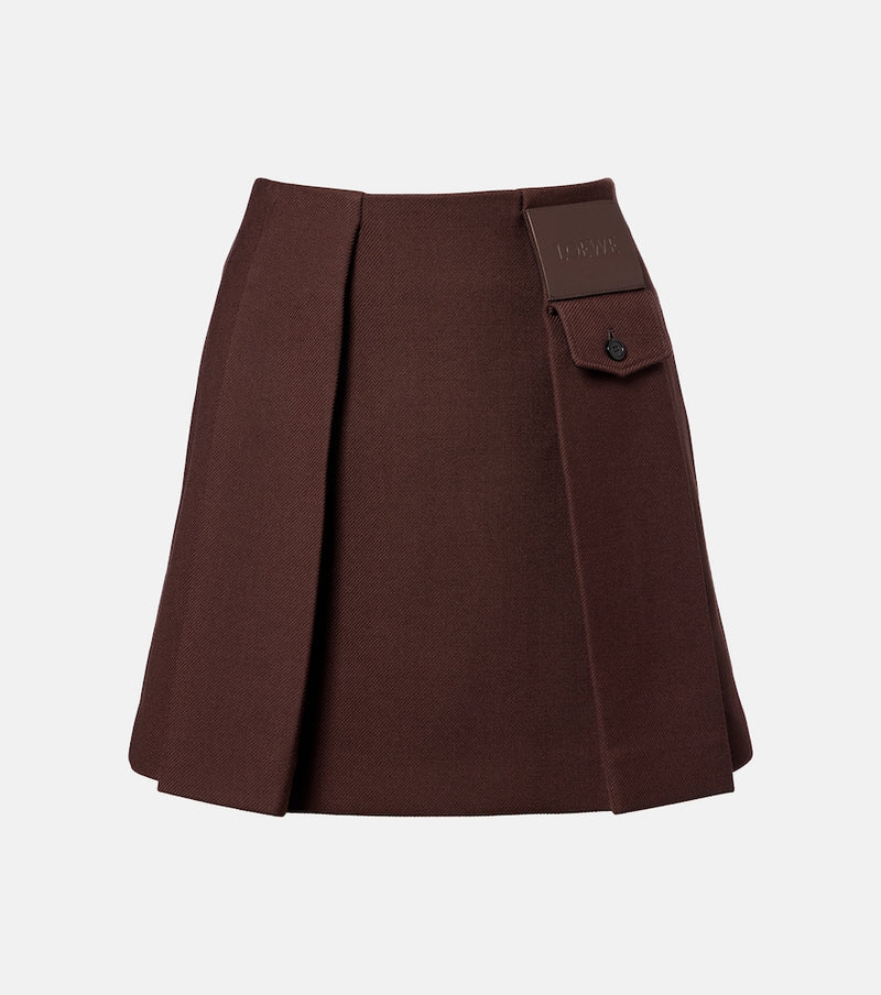 Loewe Leather-trimmed pleated wool and silk miniskirt