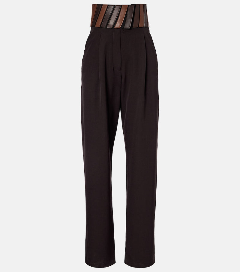 Alaia Leather-trimmed wool straight pants