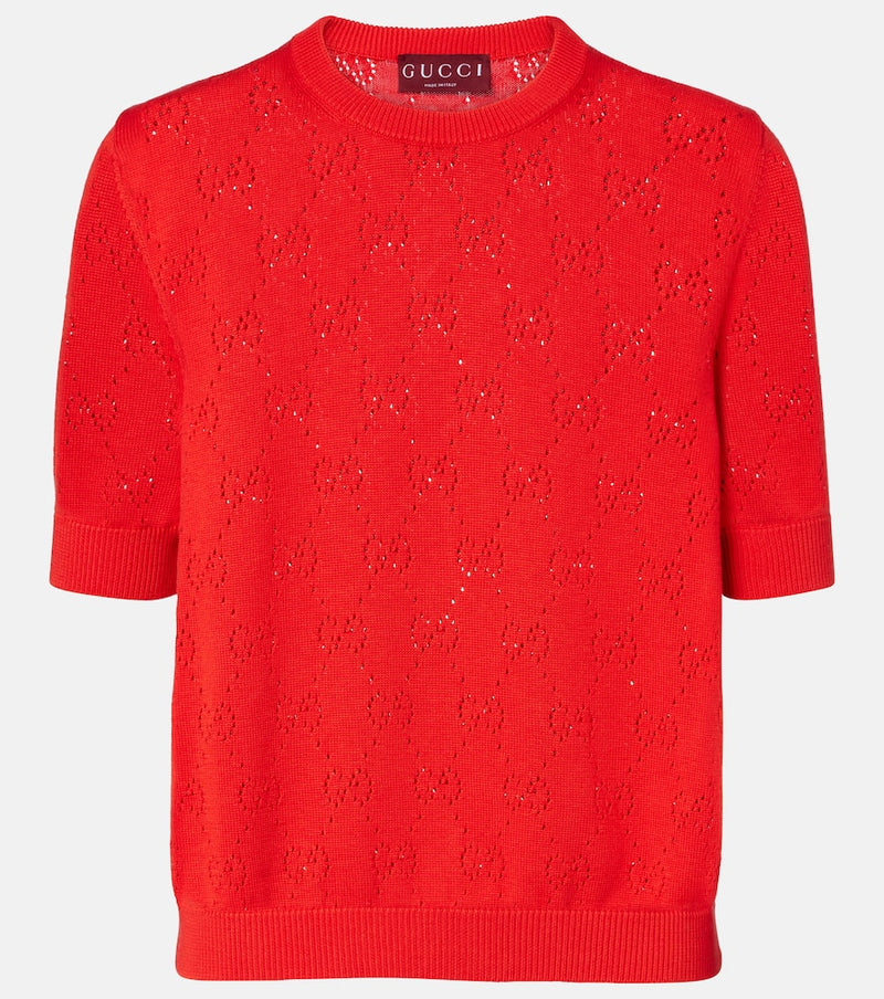 Gucci Gg Pointelle Silk And Cotton Sweater Red