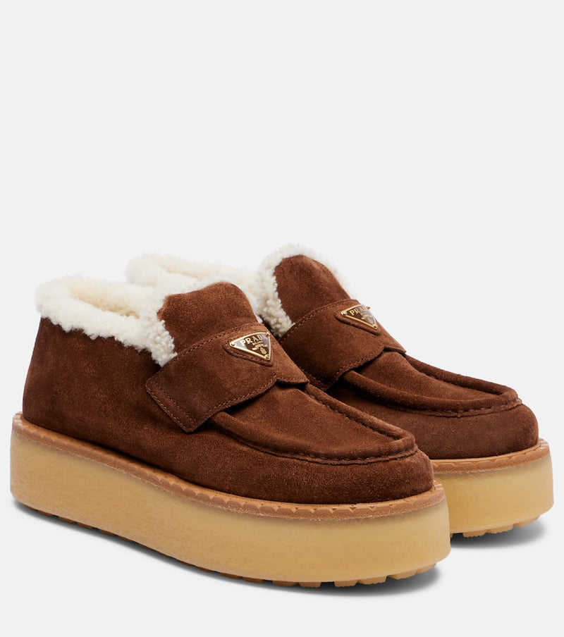Prada Shearling-lined suede loafers