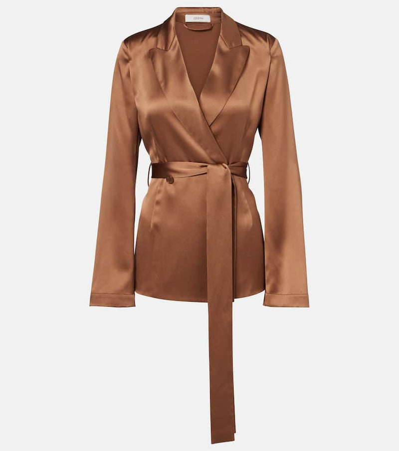 Joseph Archer Double-Breasted Silk Satin Blazer Brown