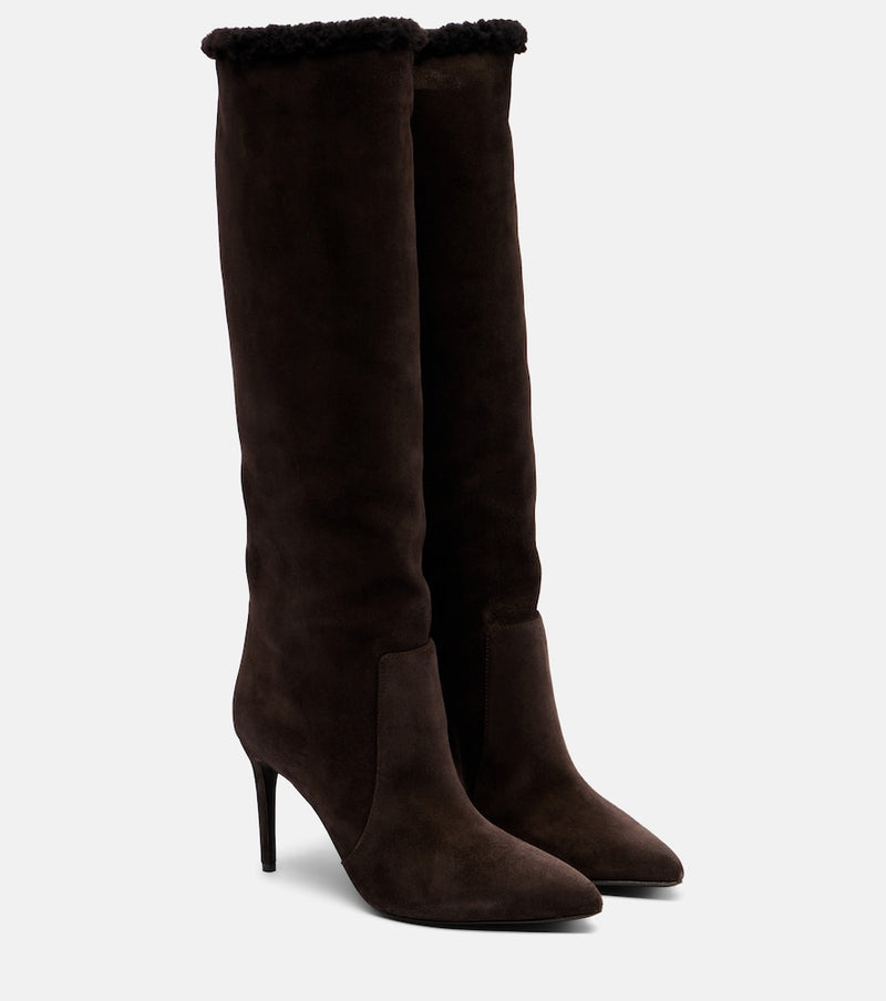 Paris Texas Stiletto 85 shearling-trimmed suede knee-high boots