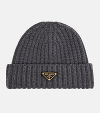 Prada Logo ribbed-knit wool and cashmere beanie