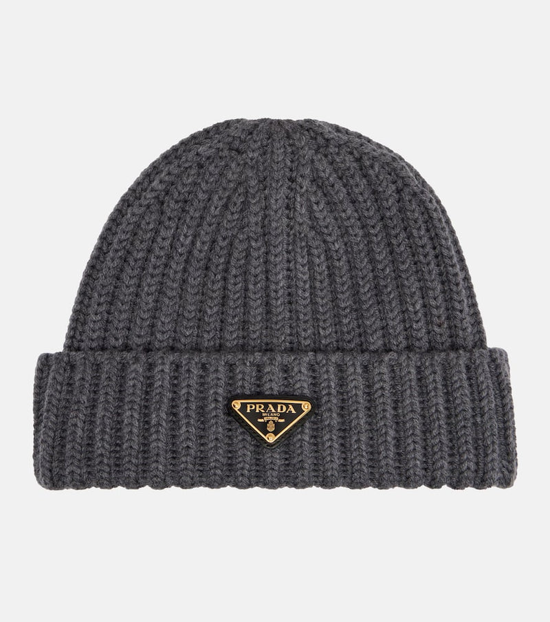Prada Logo ribbed-knit wool and cashmere beanie