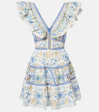 Camilla Embellished floral linen minidress