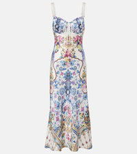 Camilla Embellished printed silk satin midi dress
