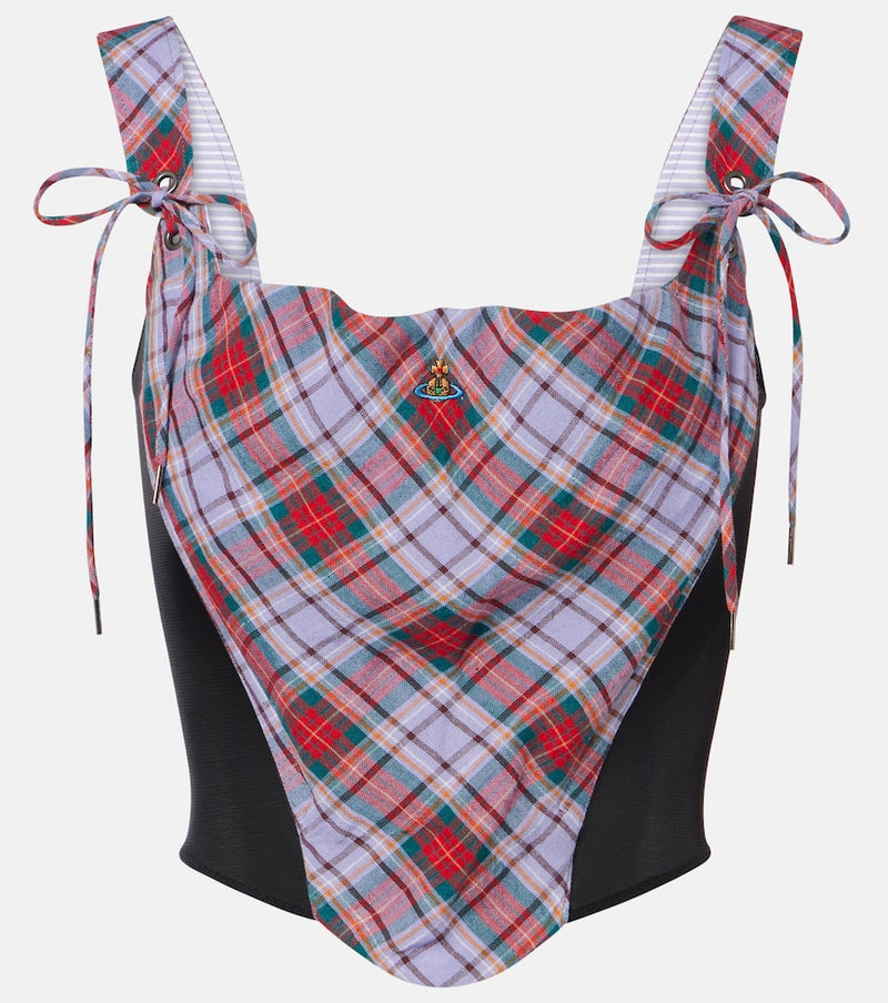 Vivienne Westwood Puppy tartan linen and mesh bustier top
