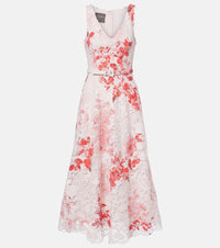 Monique Lhuillier Belted floral midi dress