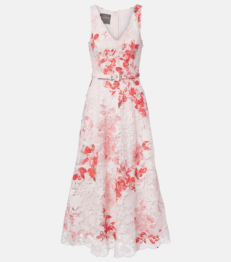 Monique Lhuillier Belted floral midi dress