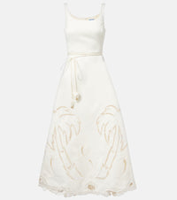 Leo Lin Palm laser-cut embroidered midi dress
