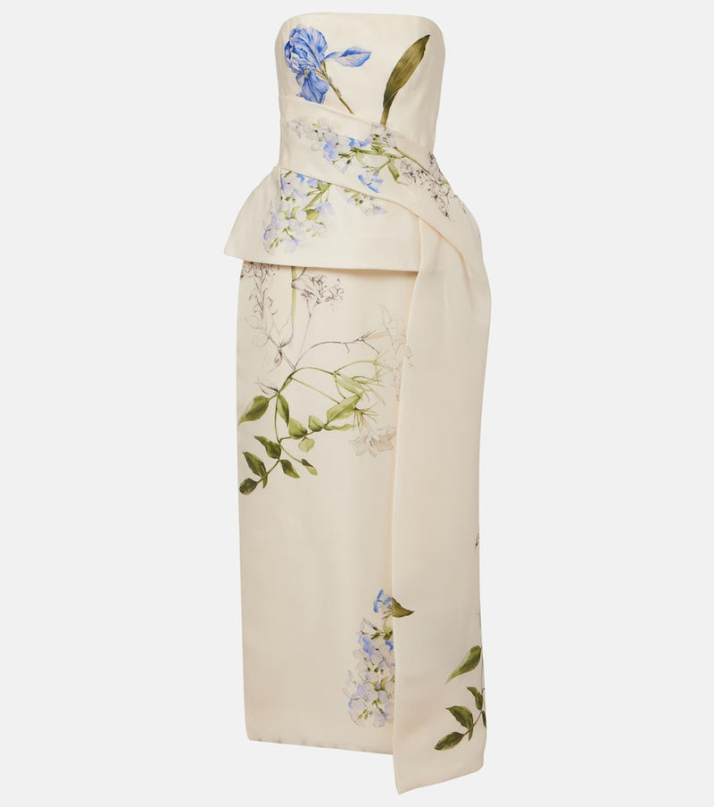 Monique Lhuillier Draped floral silk cocktail dress