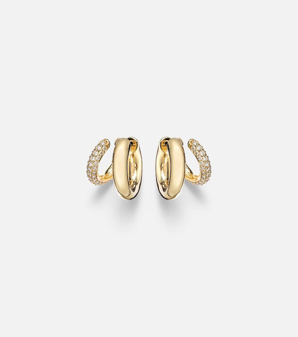 Sydney Evan Tri-Link 14kt gold huggie earrings with diamonds