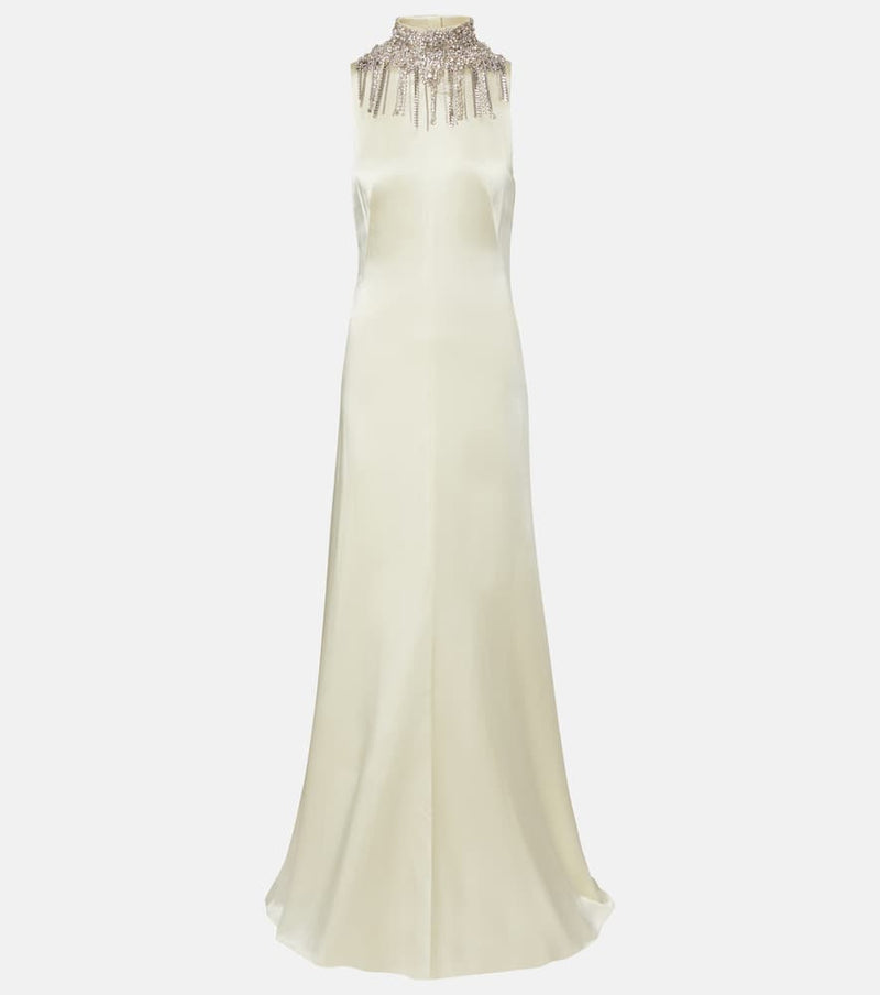Mcqueen Embellished Satin Gown Yellow