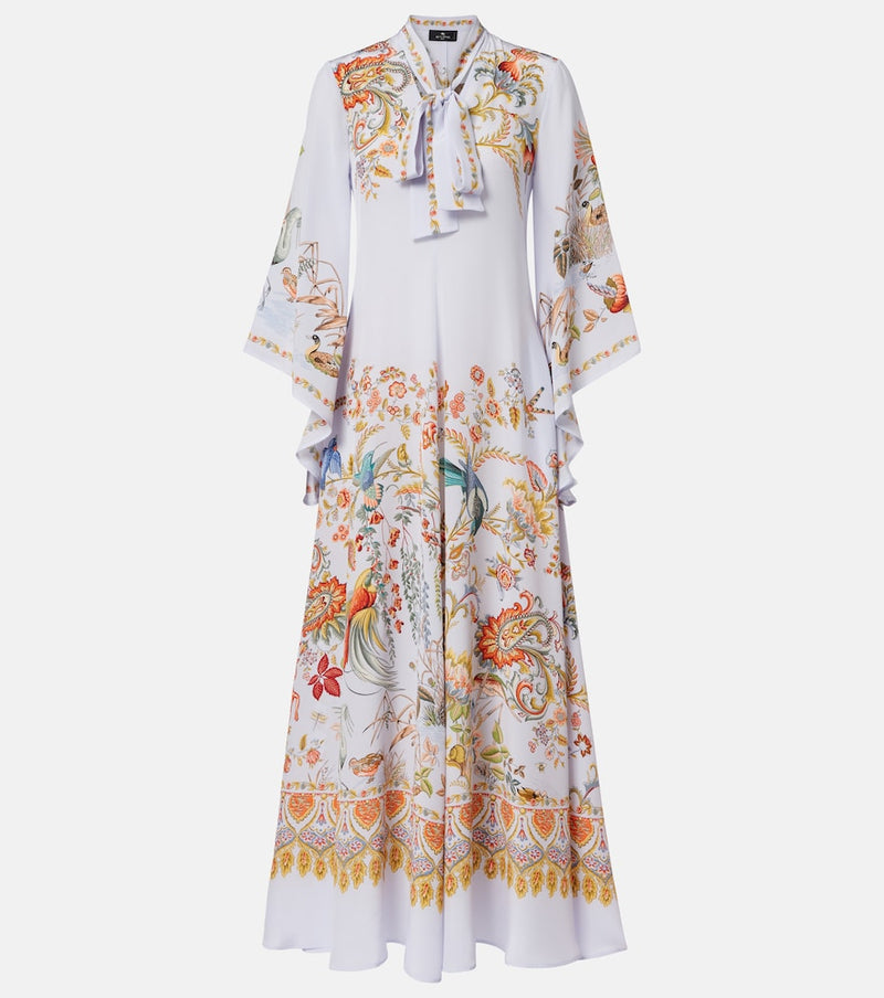 Etro Scarf-detail floral silk maxi dress