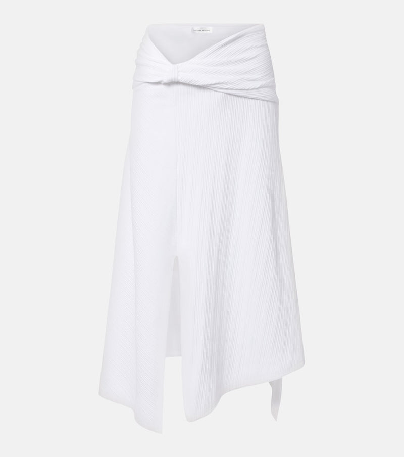 Victoria Beckham Gathered cotton-blend midi skirt in White