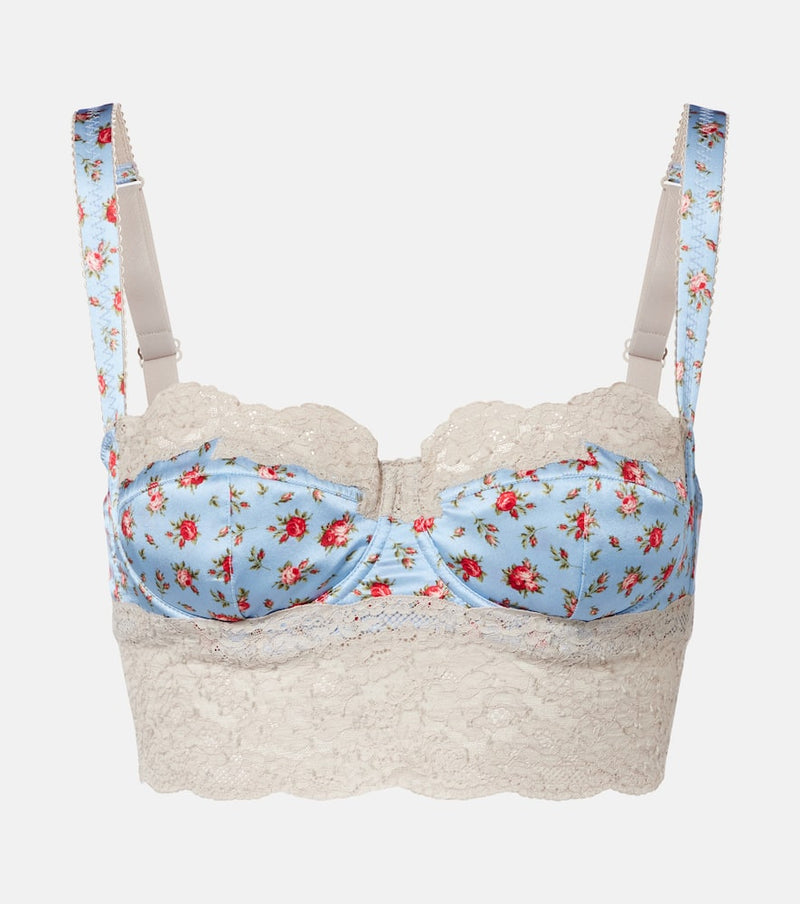 Dolce & Gabbana Floral lace-trimmed silk and cotton bra