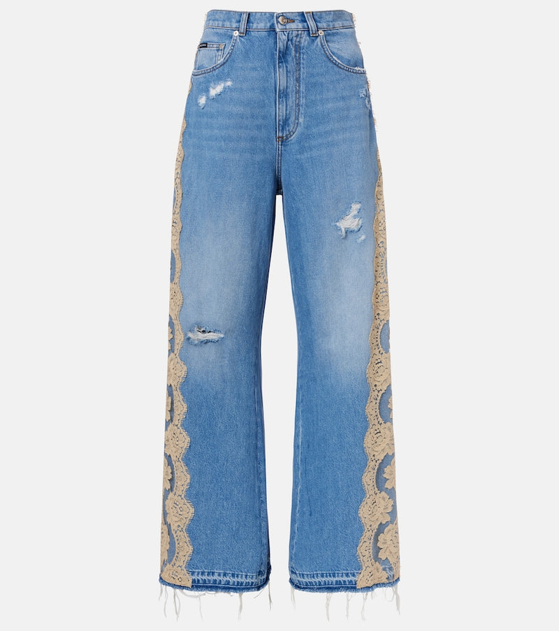 Dolce & Gabbana Lace-trimmed wide-leg jeans