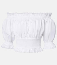 Dolce & Gabbana Off-shoulder cotton-blend poplin crop top