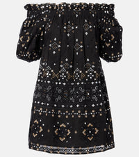 Juliet Dunn Embellished cotton poplin minidress