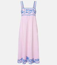 Juliet Dunn Embroidered cotton and linen midi dress
