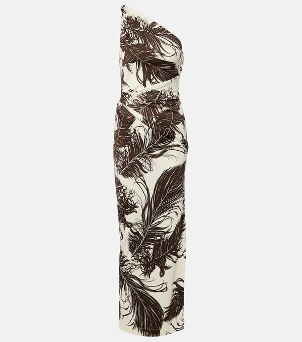 Oscar de la Renta Printed one-shoulder jersey maxi dress