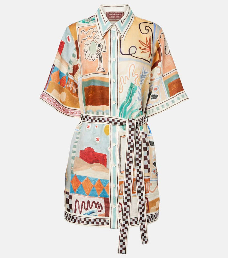 Alemais x LRNCE Michelle printed linen shirt dress