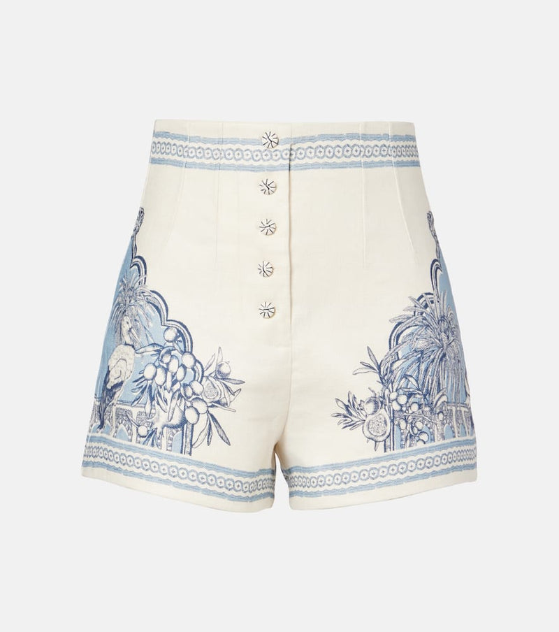 Alemais Villa Romantica printed linen Bermuda shorts