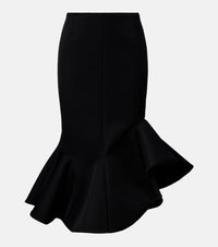 Mugler Asymmetric ruffled wool-blend midi skirt