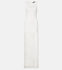David Koma Fringed ribbed-knit maxi dress