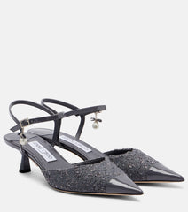 Jimmy Choo Aren tweed and leather slingback pumps