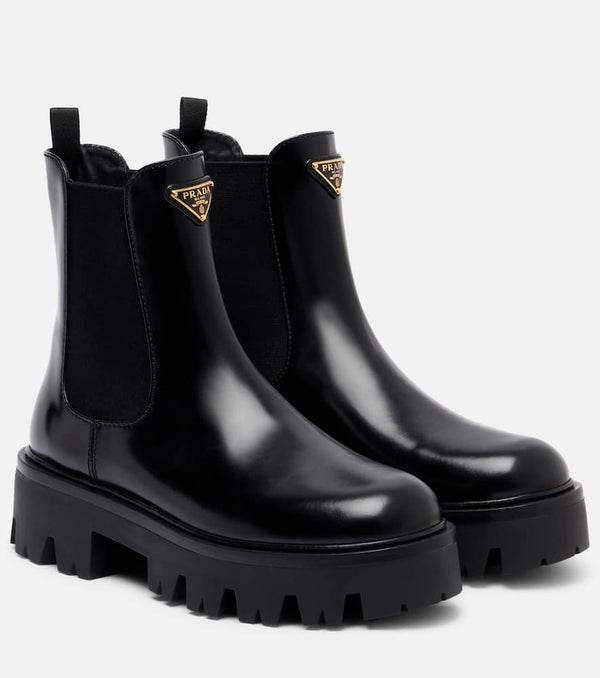 Prada Logo leather platform Chelsea boots