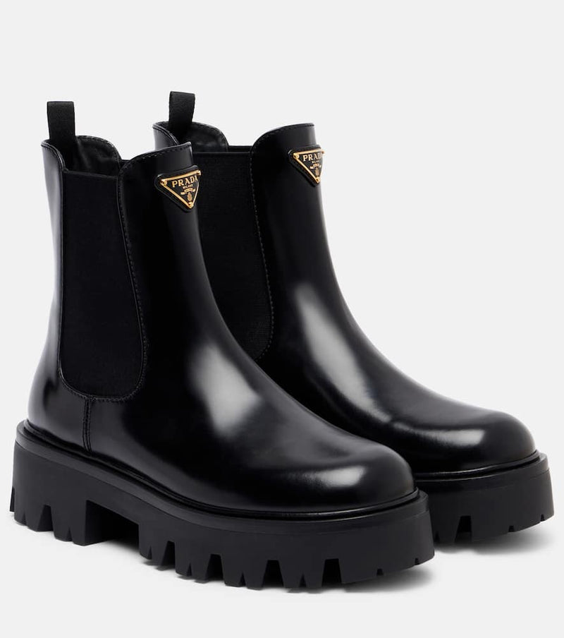Prada Logo leather platform Chelsea boots