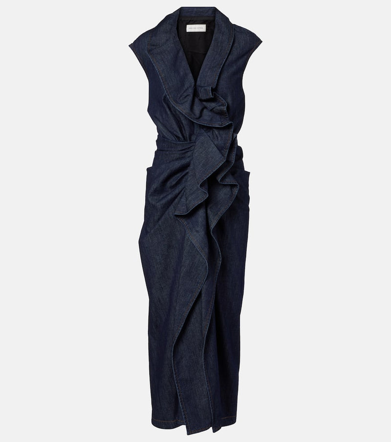 Dries Van Noten Ruffled denim midi dress